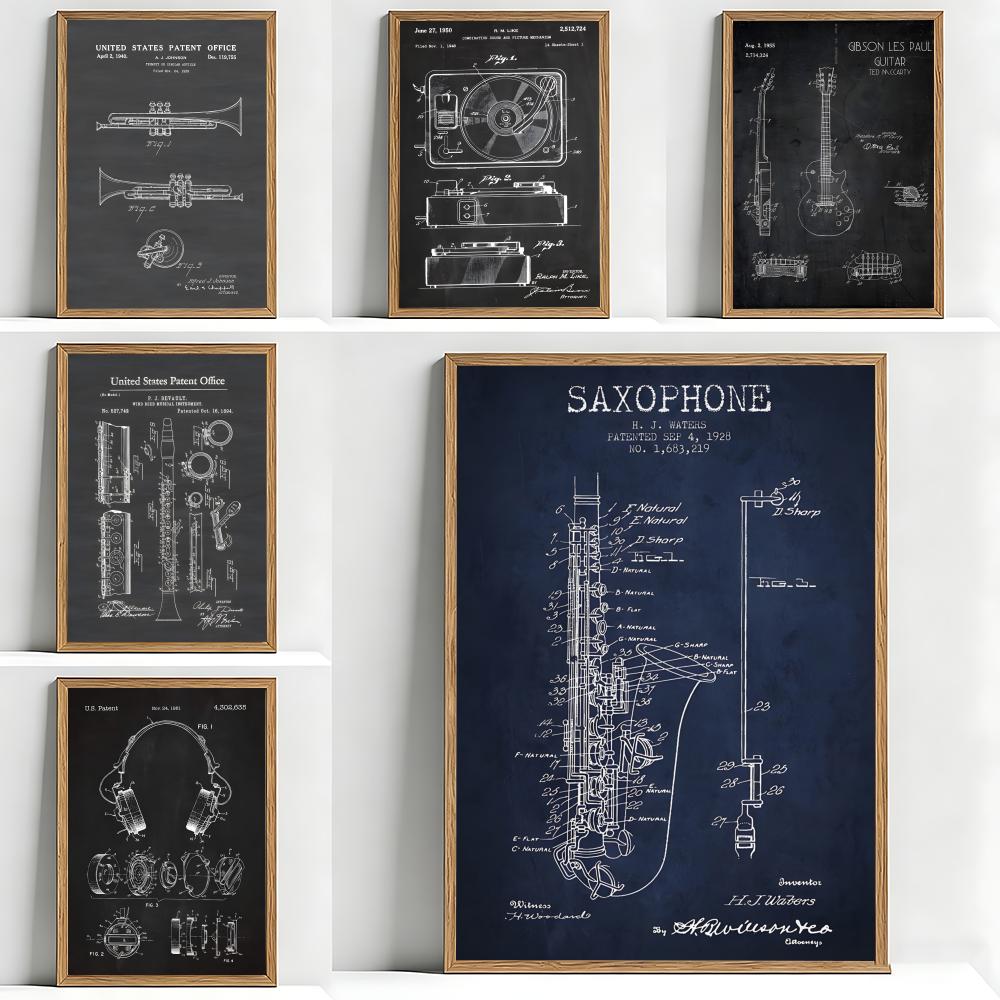 Musical Instrument In Drawing - Musical Instrument Design Drawings Poster Polished