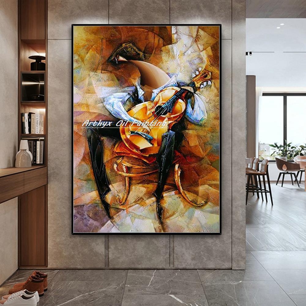Musical Instrument Images - Arthyx,Handpainted Cartoon Figure Oil Painting On