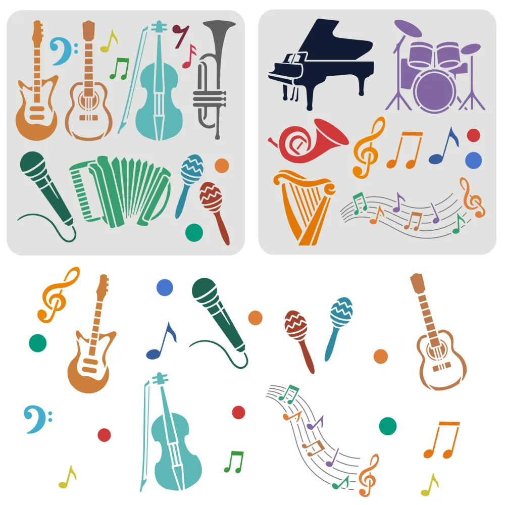 2pcs Musical Instruments Stenc - đánh giá và giá Musical Instrument In Drawing